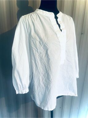 BANANA REPUBLIC White Poets Blouse Crisp Cotton 3/4 Balloon Sleeve Boxy sz L